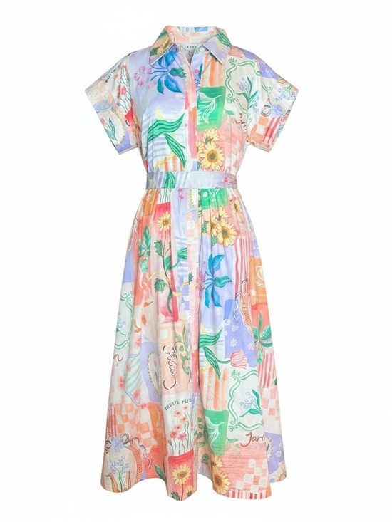 Prosperina Dresses & Skirts - Prosperina Savannah Peach Multi Floral Cotton Midi Shirt Dress NWT M